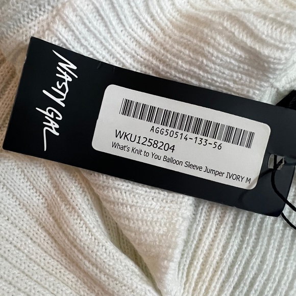 Ivory [Nasty Gal] Balloon Sleeve Knit Sweater | NWT Cream Mock Neck Top | Medium - Picture 9 of 16